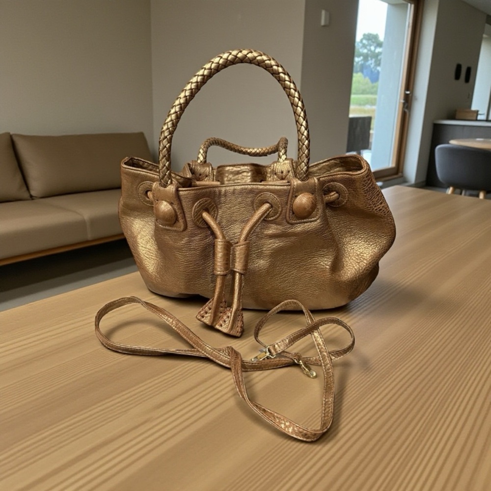 Fatto A Mano by Carlos Falchi Gold
Leather Large Handbag Bag Purse